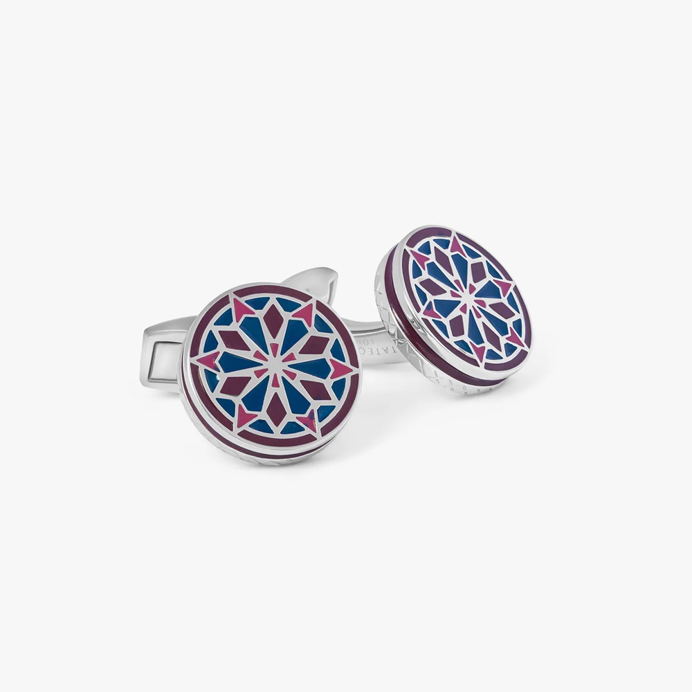 Cufflinks Round - Silver-Blue-Red