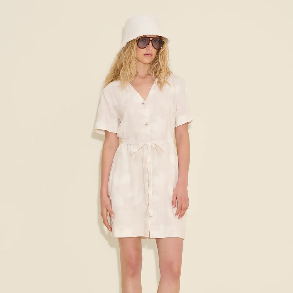 Cari Short Print Dress - Ecru Mix