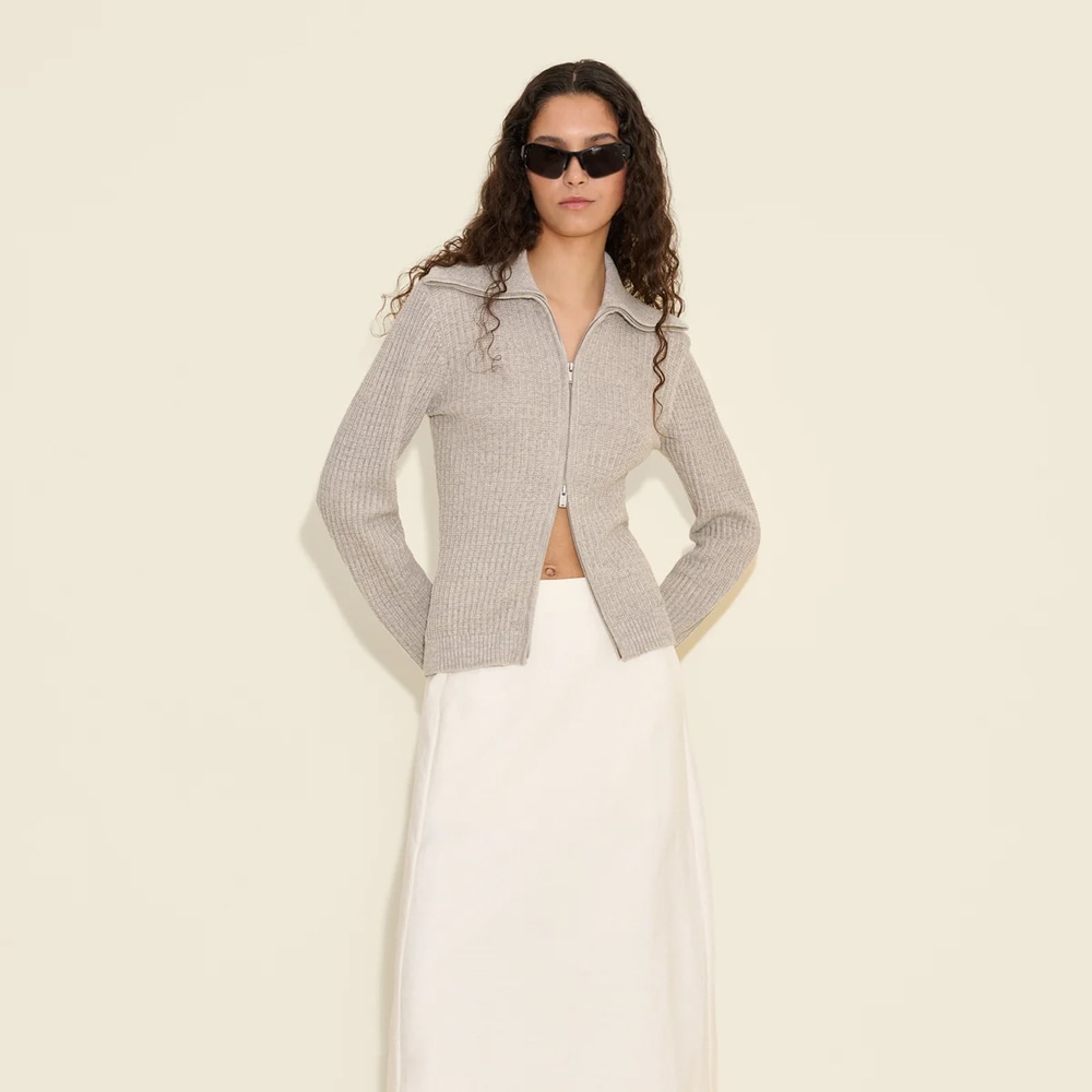 Line Zip Cardigan - Grey Mix