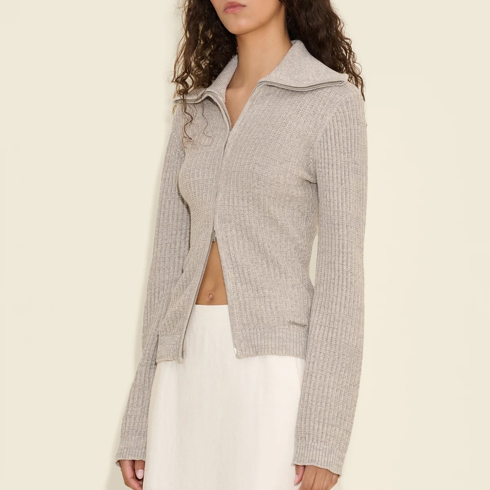 Line Zip Cardigan - Grey Mix