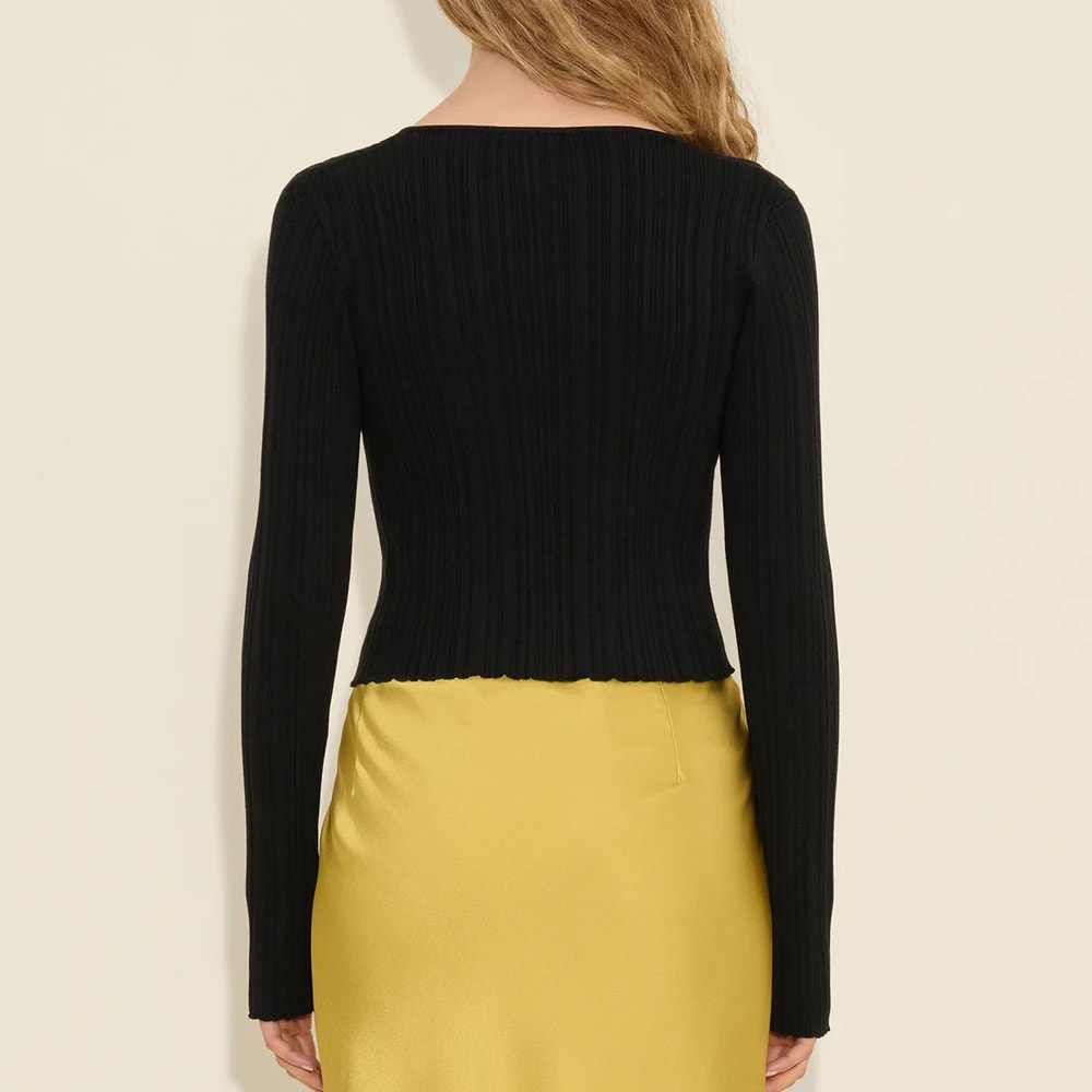 Uneven Rib Knit Cardigan - Black