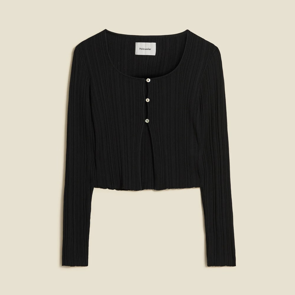 Uneven Rib Knit Cardigan - Black