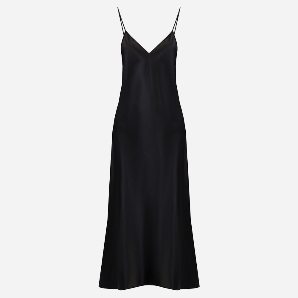 Clea Silk Satin Flared Dress - Black