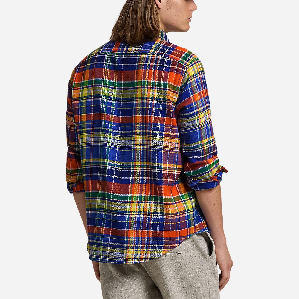 Classic Fit Plaid Twill Workshirt - Orange/Royal Multi