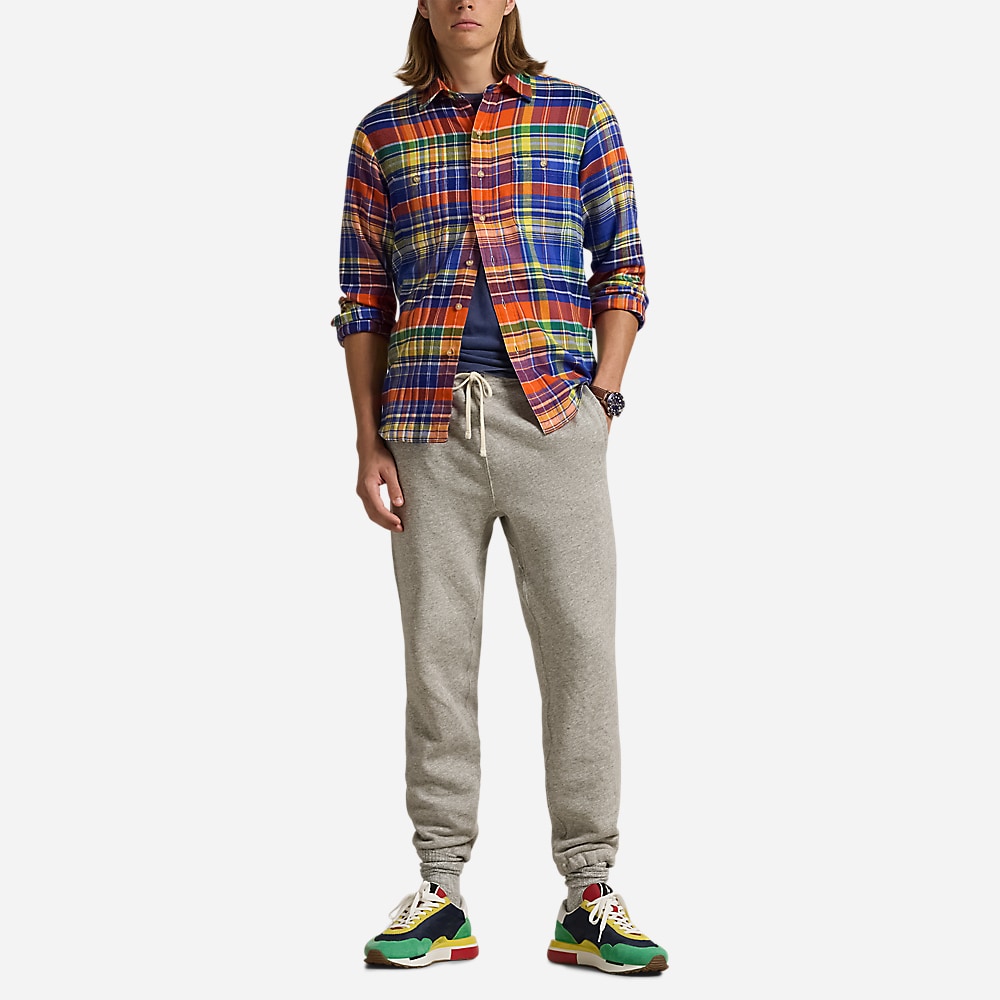 Classic Fit Plaid Twill Workshirt - Orange/Royal Multi