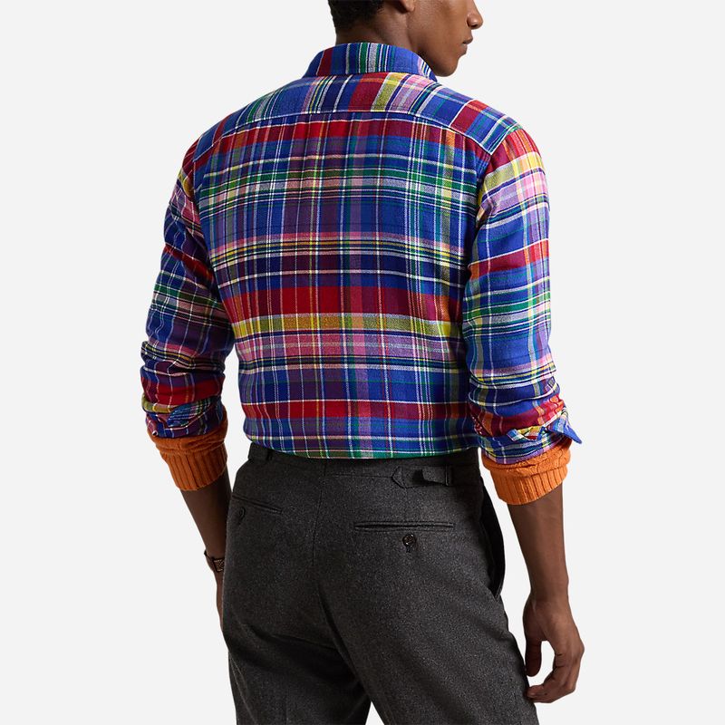 Classic Fit Plaid Twill Workshirt - Red/Royal Multi