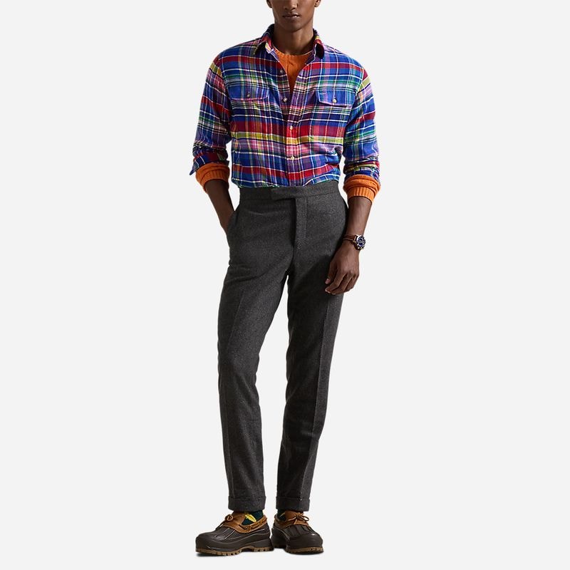 Classic Fit Plaid Twill Workshirt - Red/Royal Multi