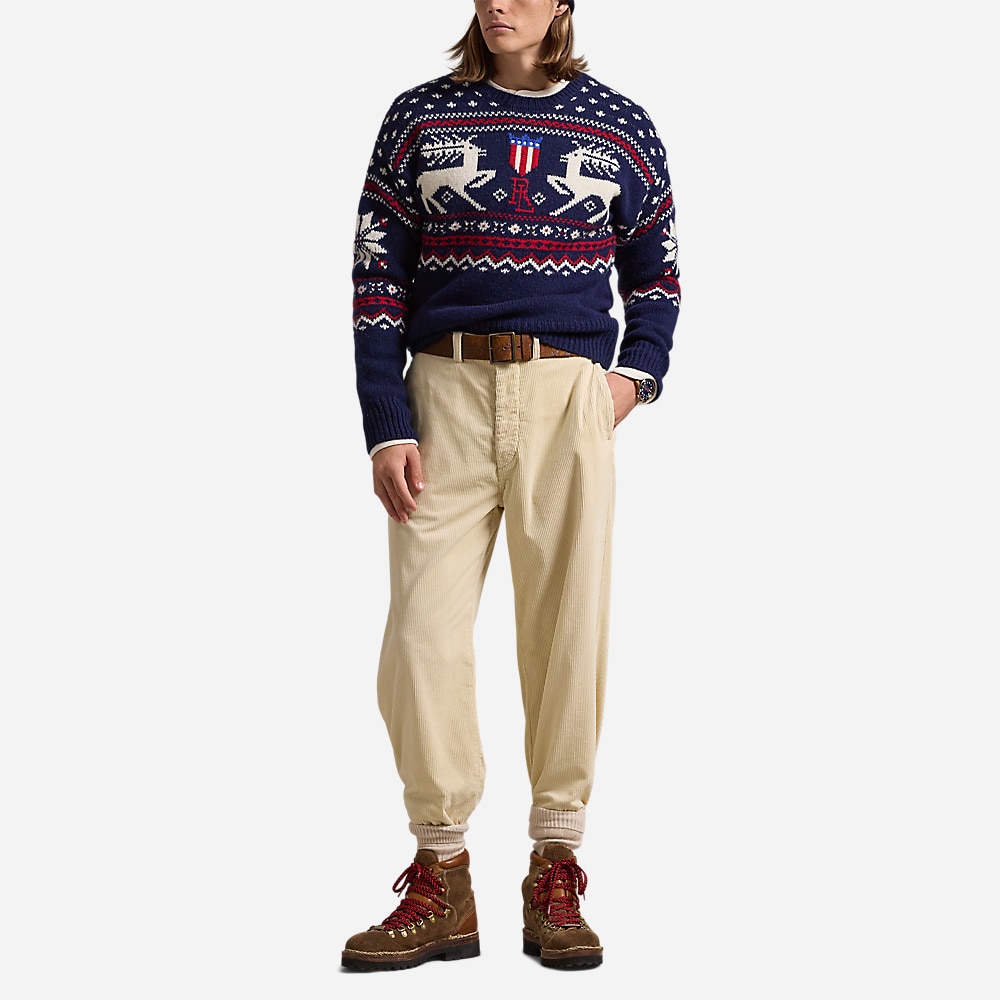 Reindeer-Patterned Wool Sweater - Navy Combo