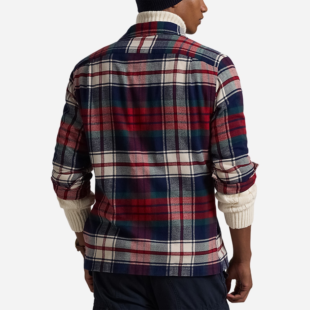 Classic Fit Plaid Flannel Camp Shirt - Red Green Multi