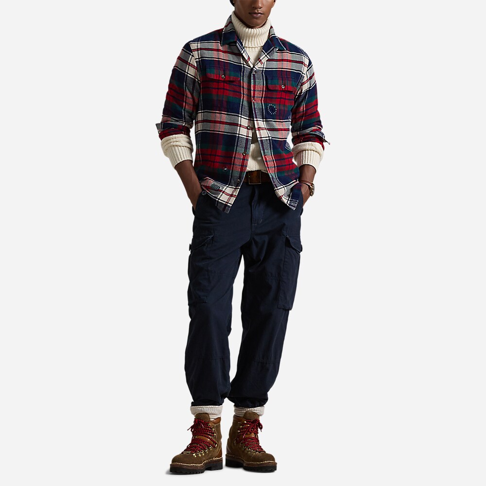 Classic Fit Plaid Flannel Camp Shirt - Red Green Multi