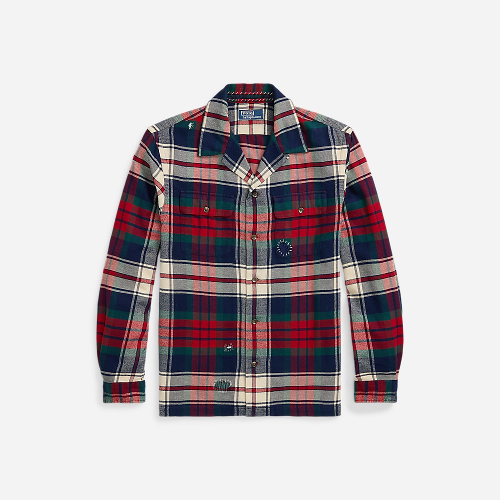 Classic Fit Plaid Flannel Camp Shirt - Red Green Multi