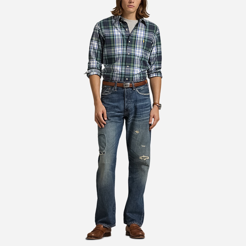 Custom Fit Plaid Sport Shirt - White/Green Multi