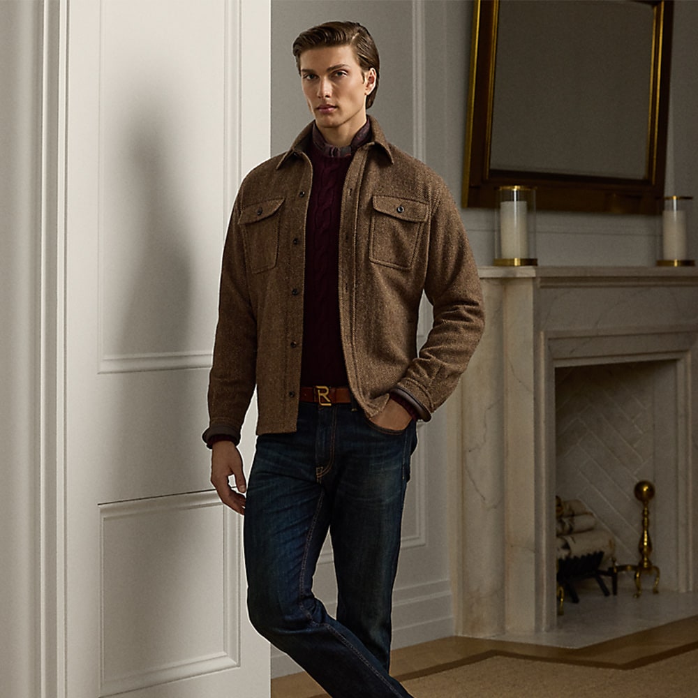 Wool-Cashmere Herringbone Shirt - Dark Brown Multi
