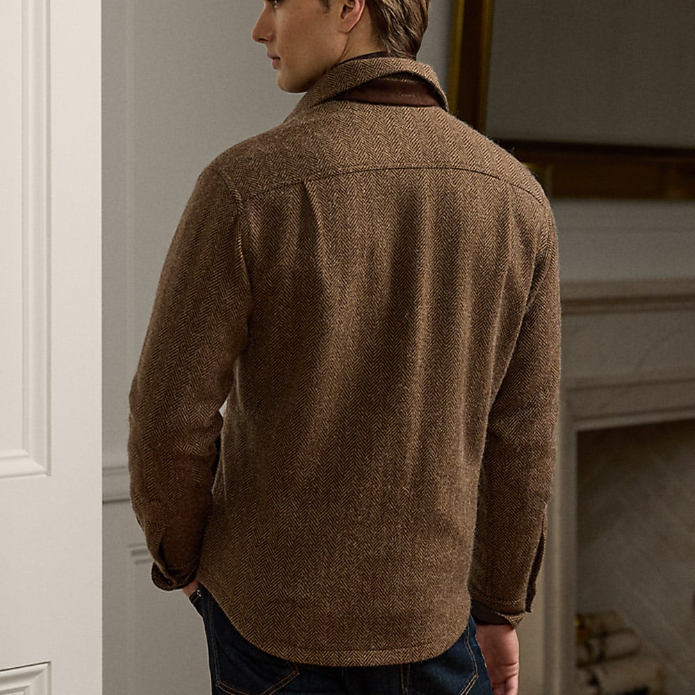 Wool-Cashmere Herringbone Shirt - Dark Brown Multi
