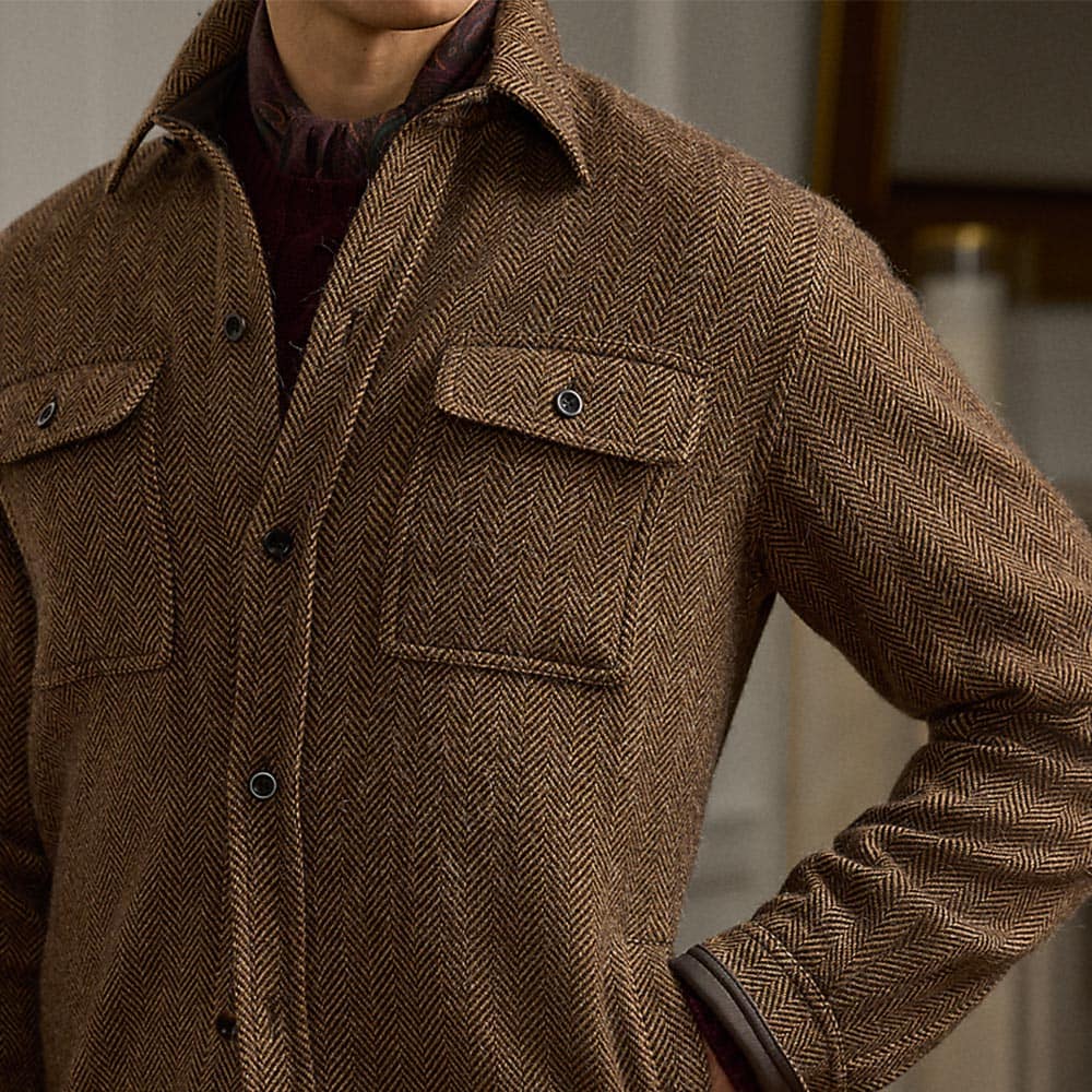Wool-Cashmere Herringbone Shirt - Dark Brown Multi