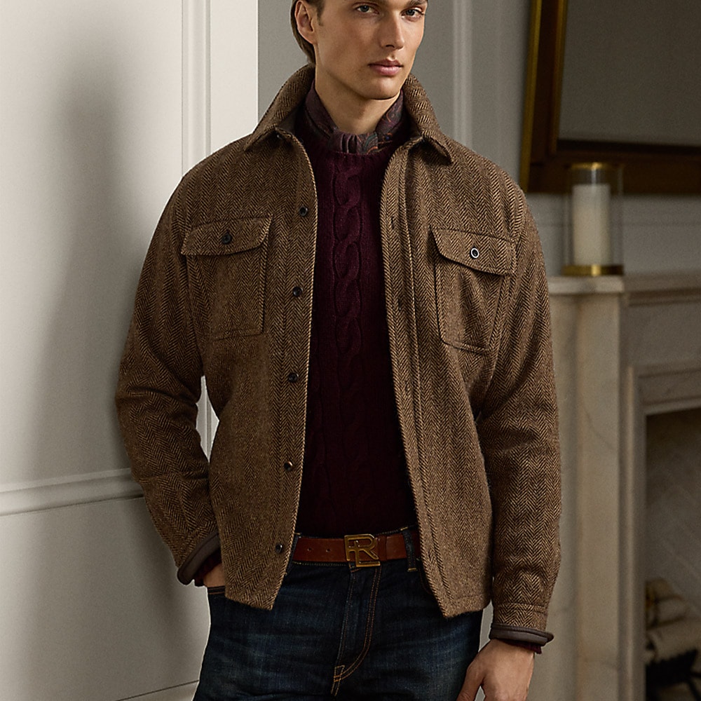 Wool-Cashmere Herringbone Shirt - Dark Brown Multi