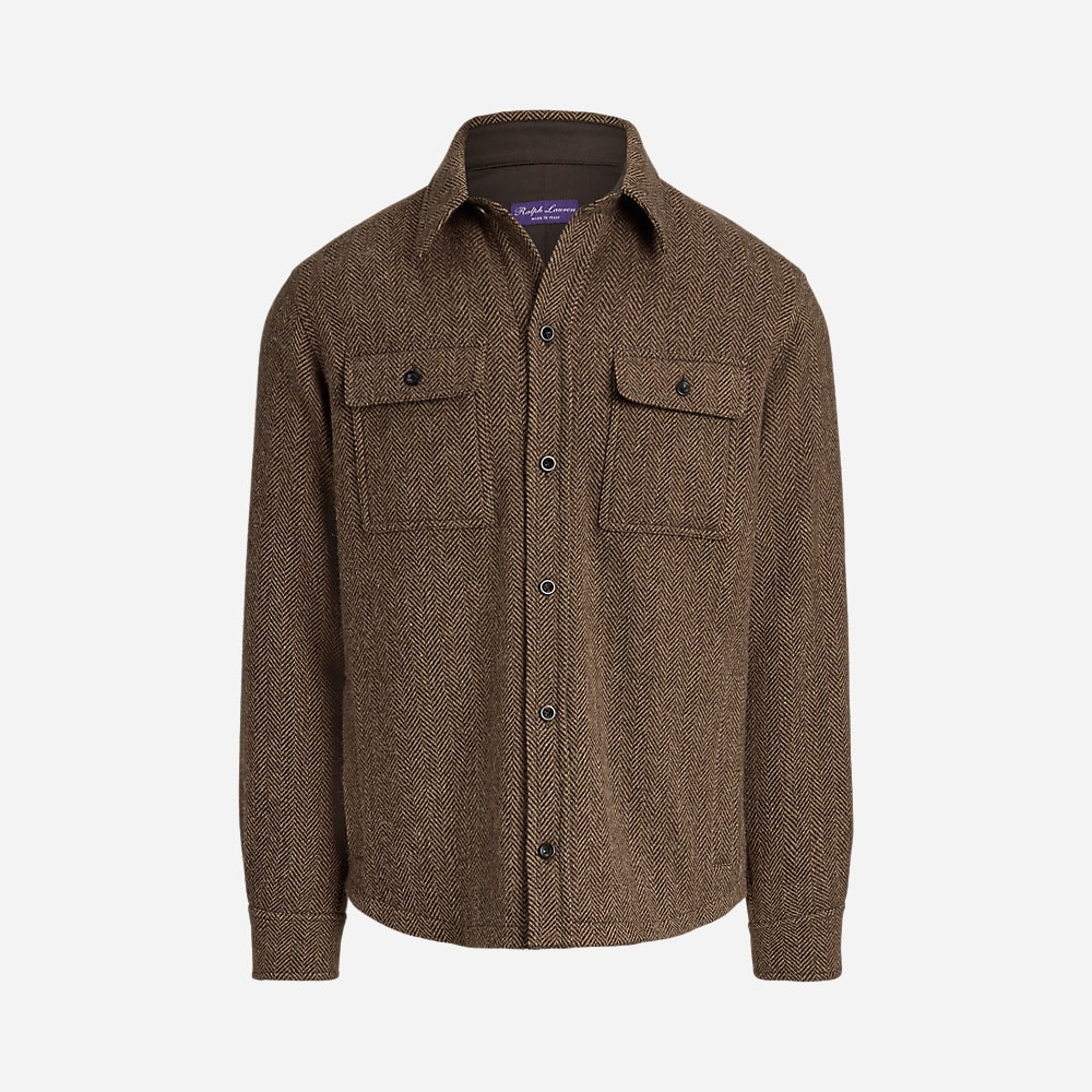 Wool-Cashmere Herringbone Shirt - Dark Brown Multi