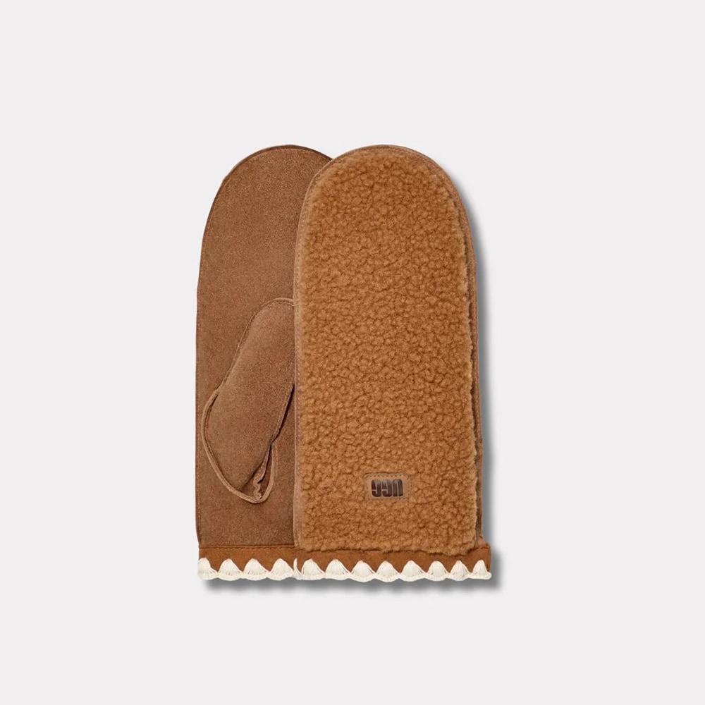 W Uggfluff Scalloped Mittens - Chestnut