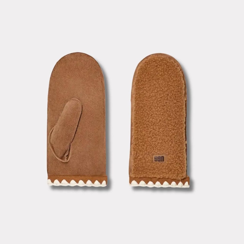 W Uggfluff Scalloped Mittens - Chestnut