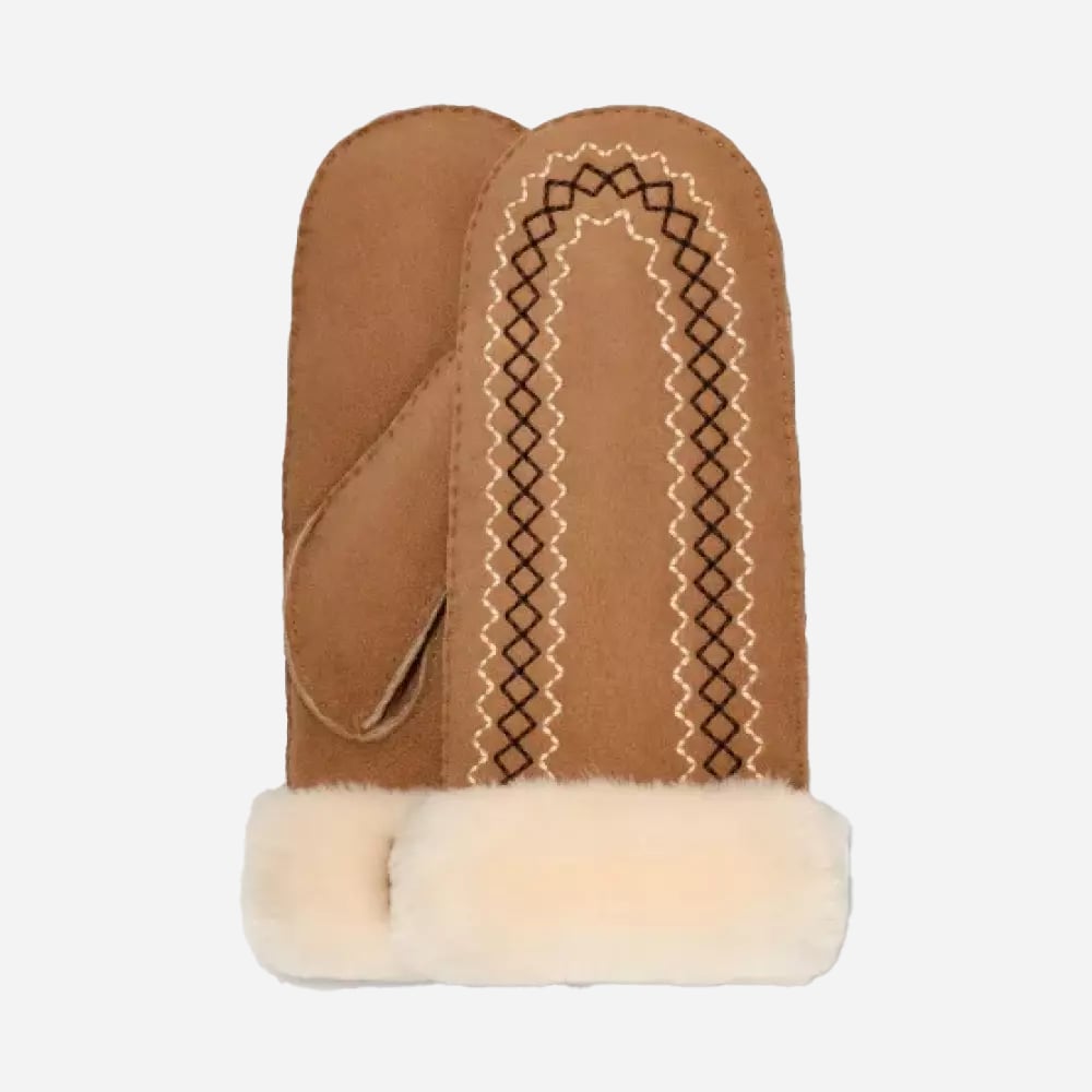 W Atherson Embroider Mittens - Chestnut