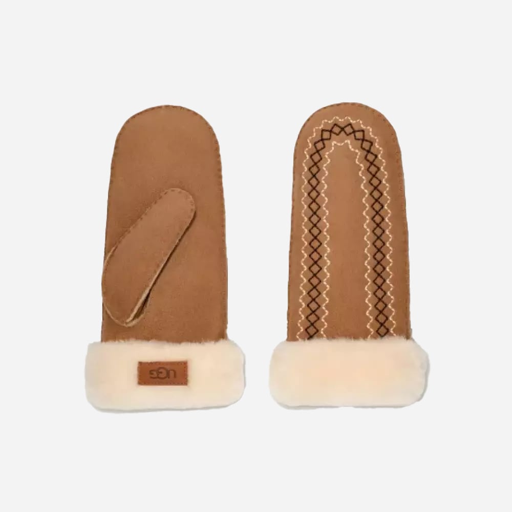 W Atherson Embroider Mittens - Chestnut