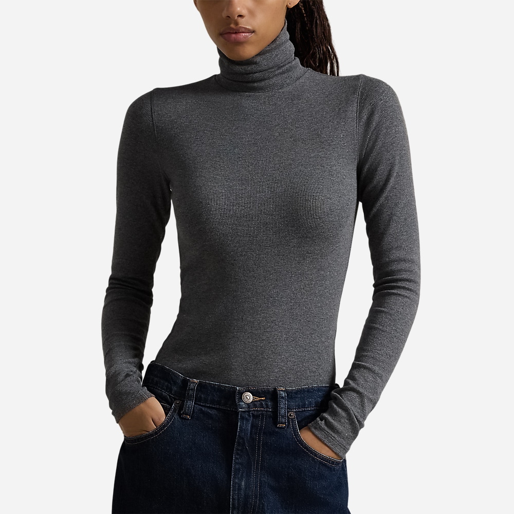 Stretch Ribbed Turtleneck - Medium Flannel Heather