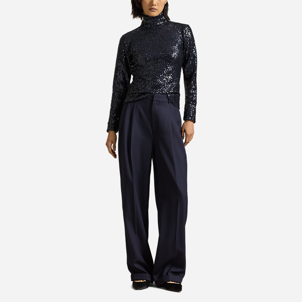 Sequined Mesh Turtleneck - Deep Navy