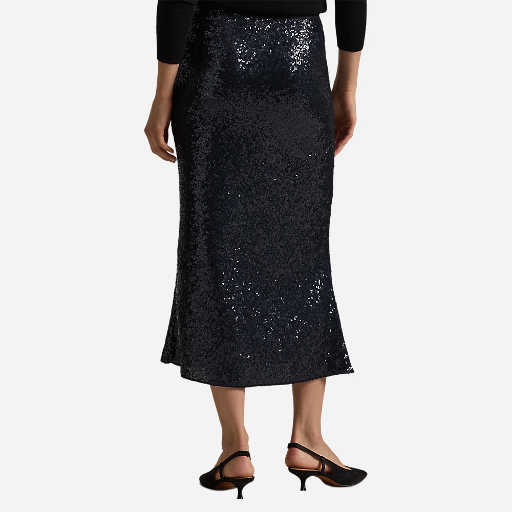 Sequined Stretch Mesh Skirt - Deep Navy