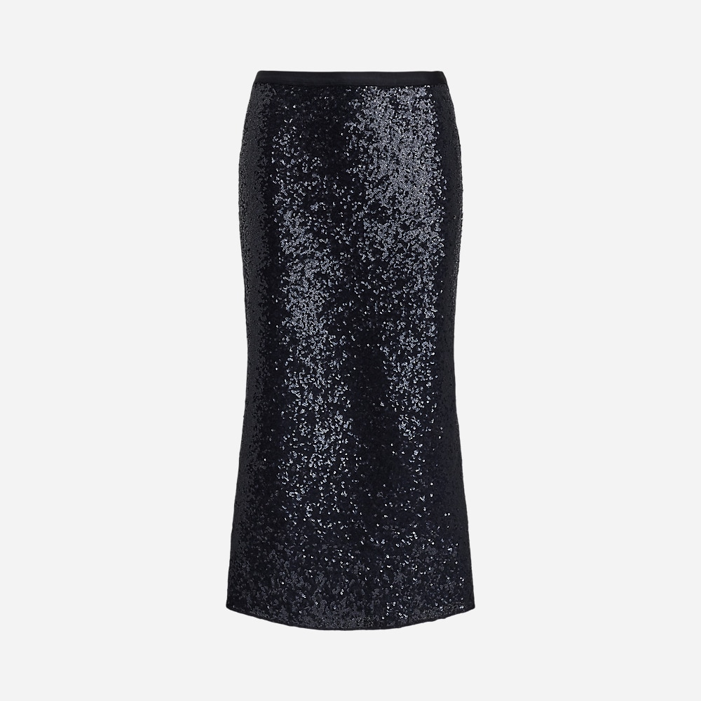 Sequined Stretch Mesh Skirt - Deep Navy