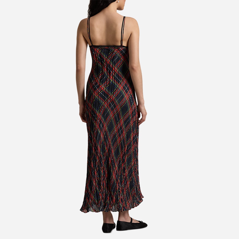 Plaid Crinkled Slip Dress - Red/Black Multi Plaid