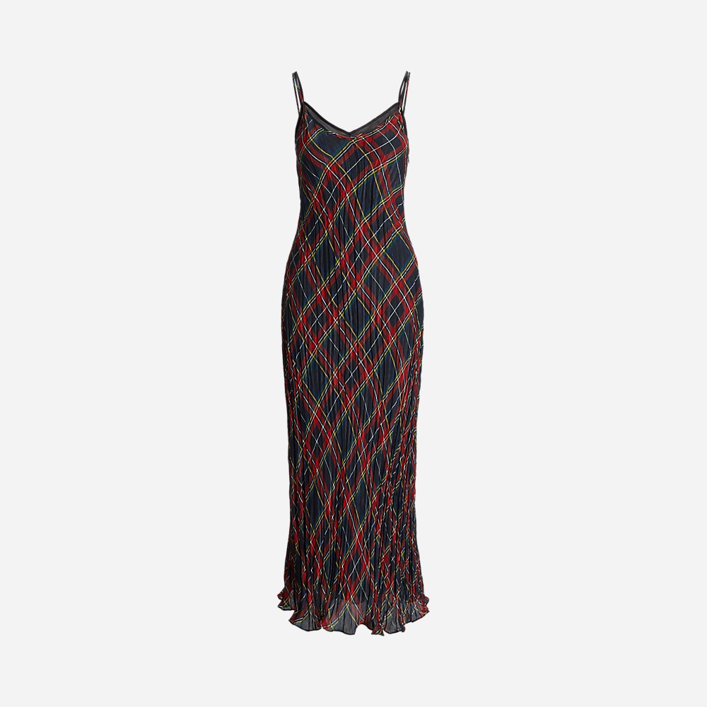 Plaid Crinkled Slip Dress - Red/Black Multi Plaid