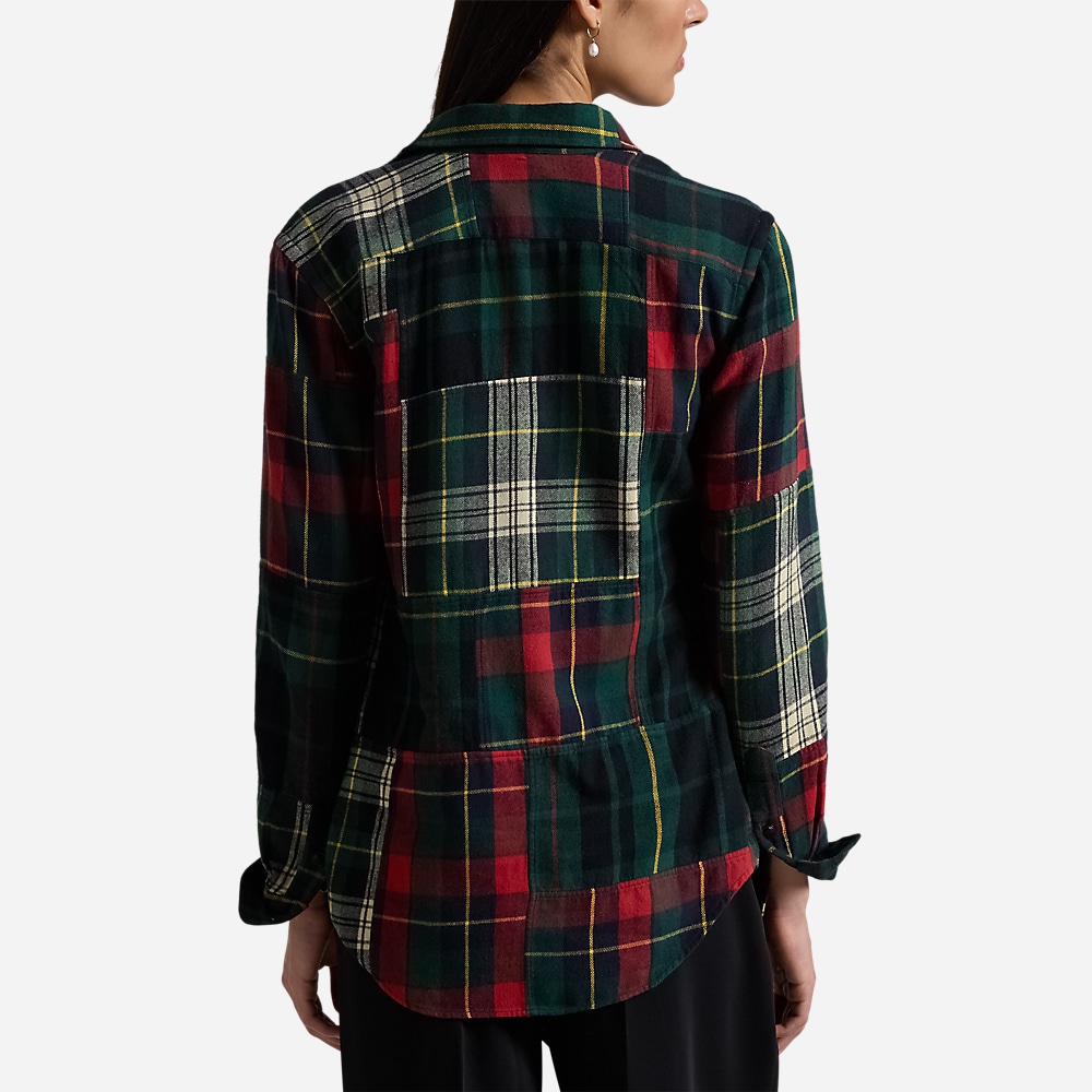 Slim Fit Patchwork Cotton Shirt - Patchwork Flannel