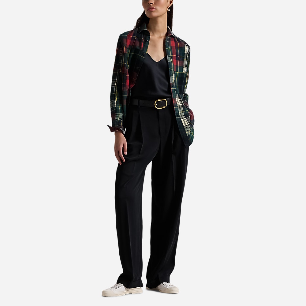 Slim Fit Patchwork Cotton Shirt - Patchwork Flannel