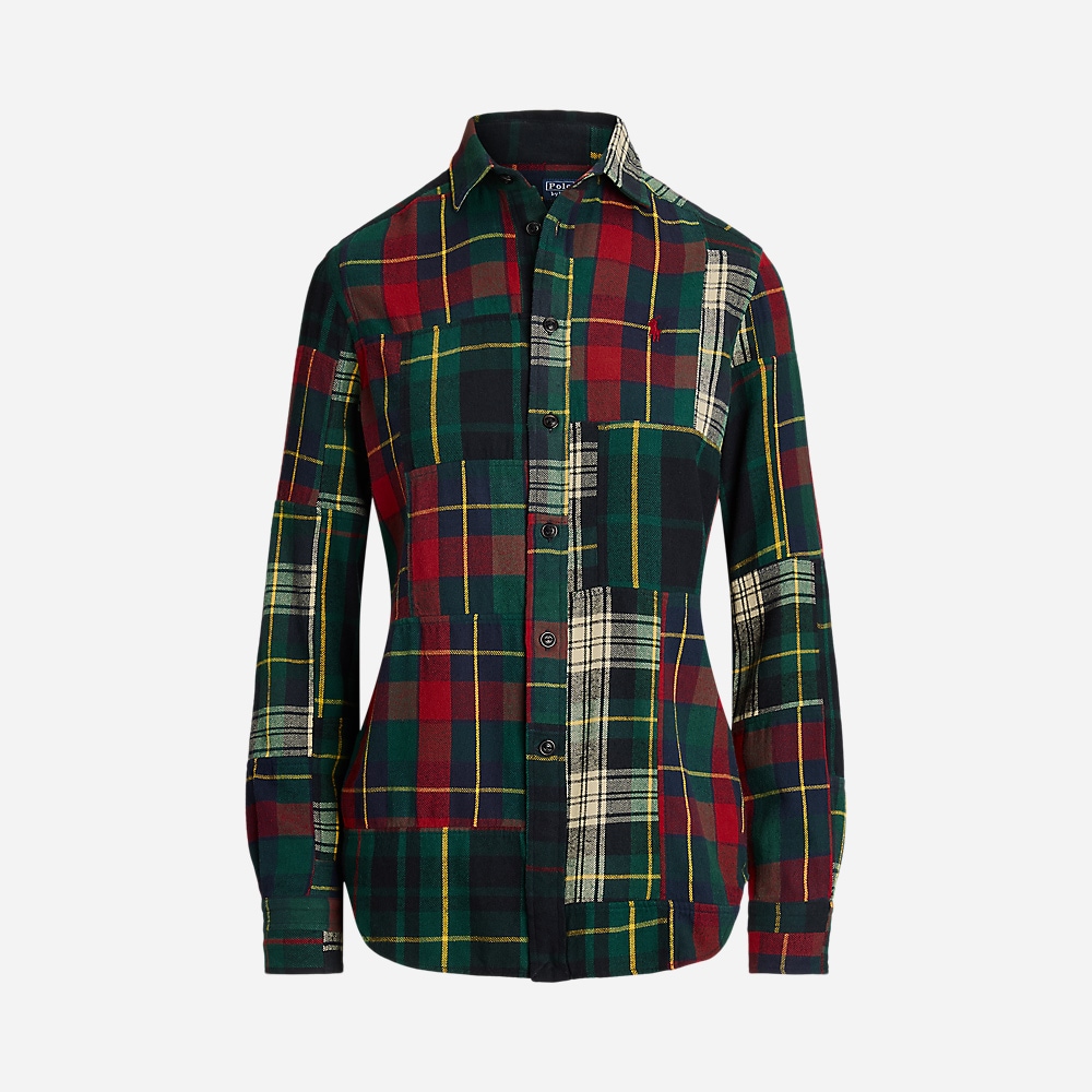 Slim Fit Patchwork Cotton Shirt - Patchwork Flannel
