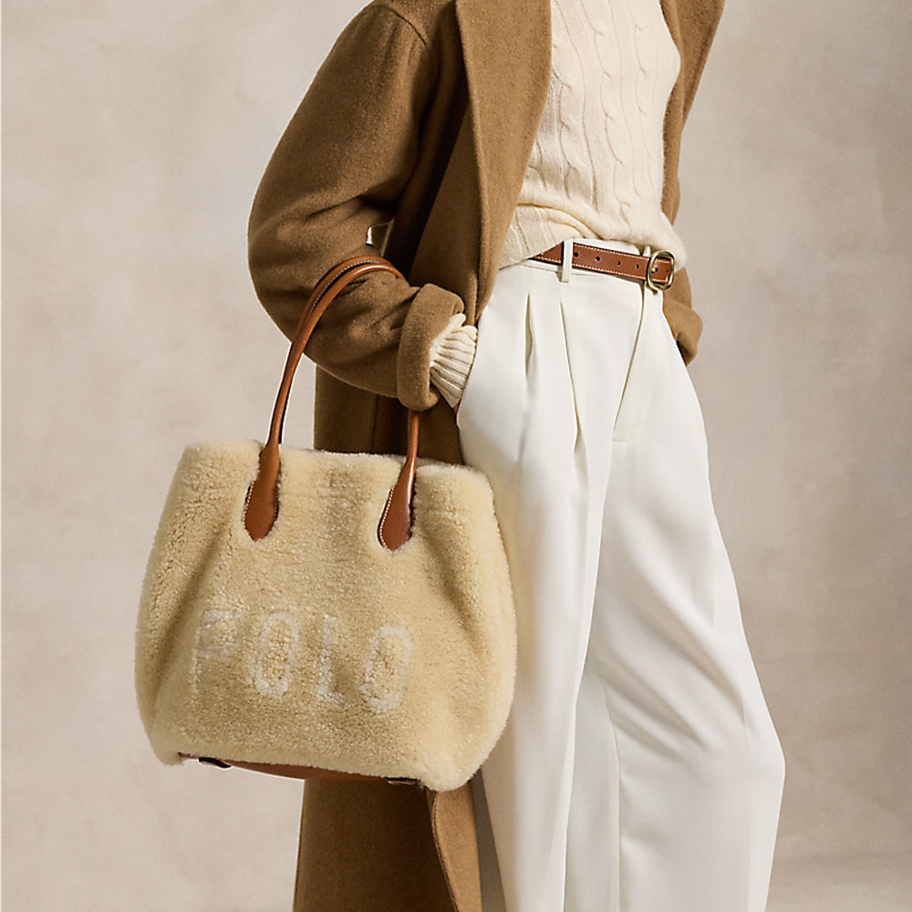 Shearling-Leather Medium Bellport Tote - Cream/Cuoio