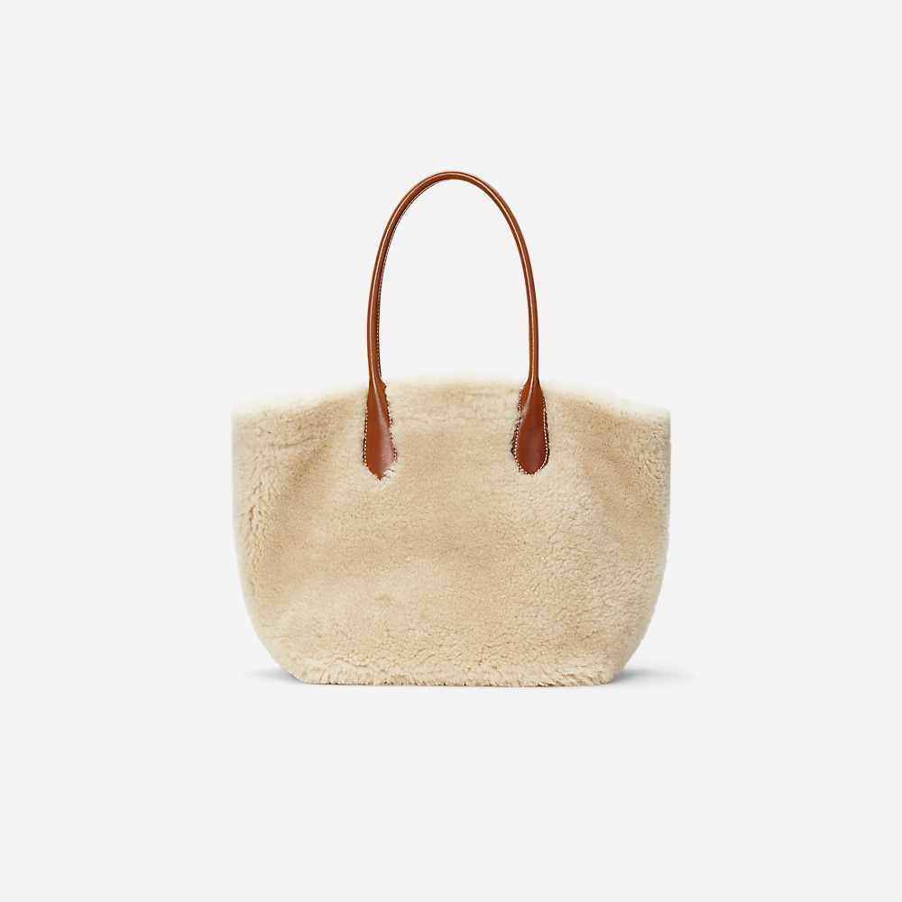 Shearling-Leather Medium Bellport Tote - Cream/Cuoio