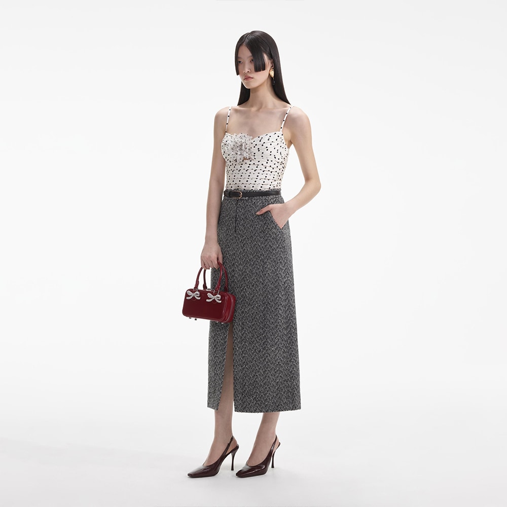 Herringbone Midi Skirt - Black