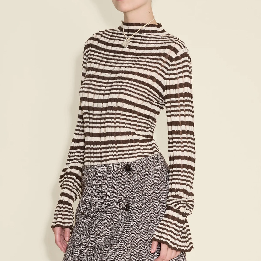 Rib Stripe Turtleneck - Brown Mix