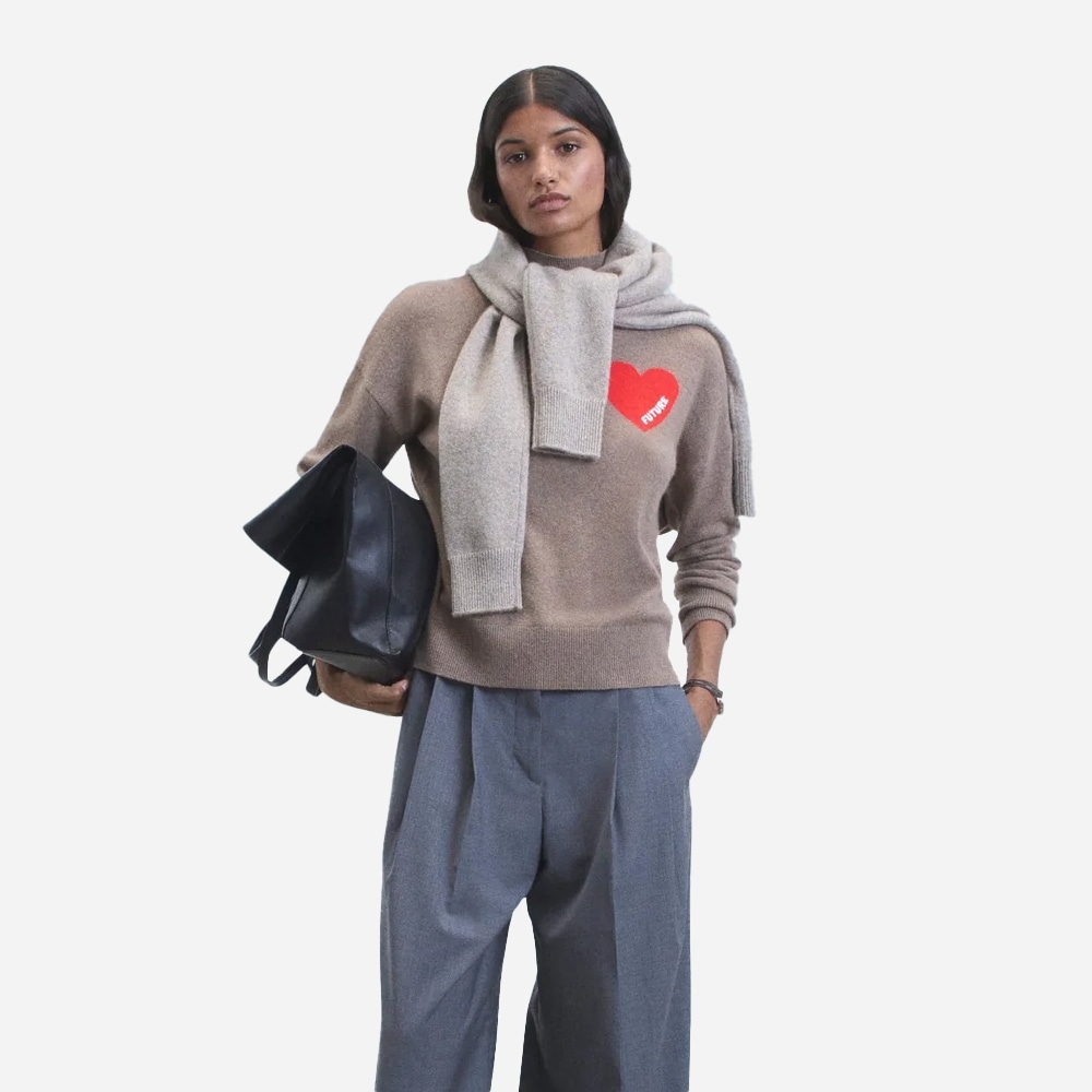 Heart Turtle Neck Sweater - Taupe