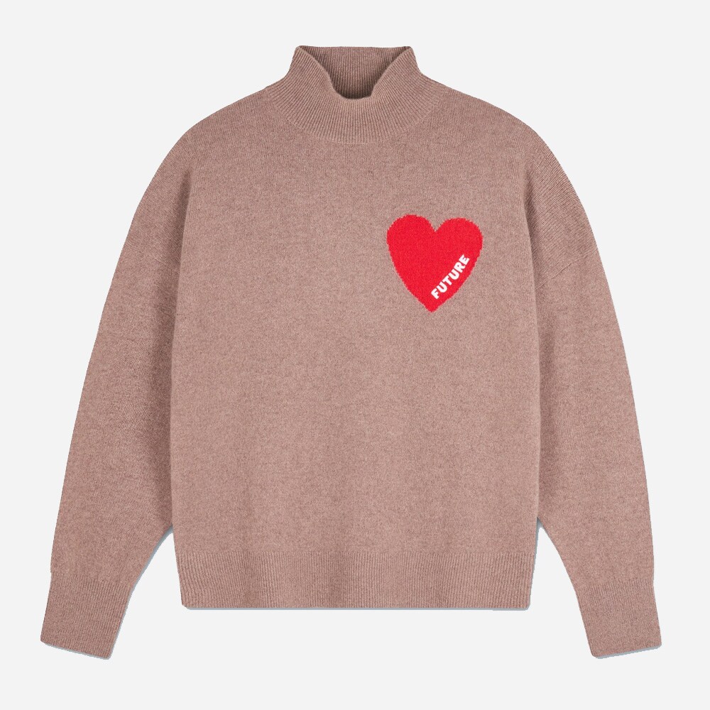 Heart Turtle Neck Sweater - Taupe