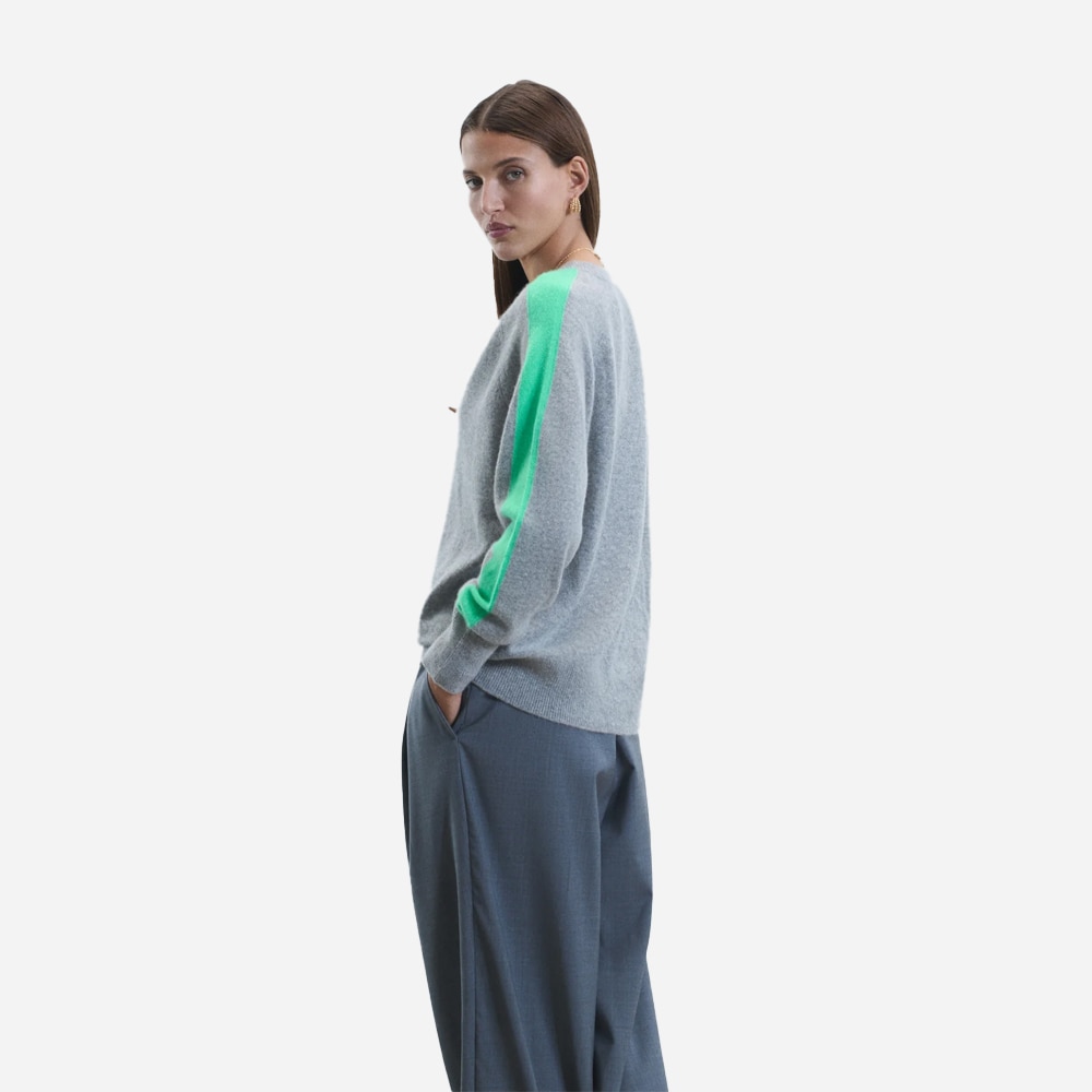 Block Stripe V-Neck Sweater - Gris Chine Fonce F