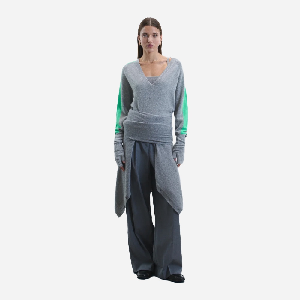 Block Stripe V-Neck Sweater - Gris Chine Fonce F