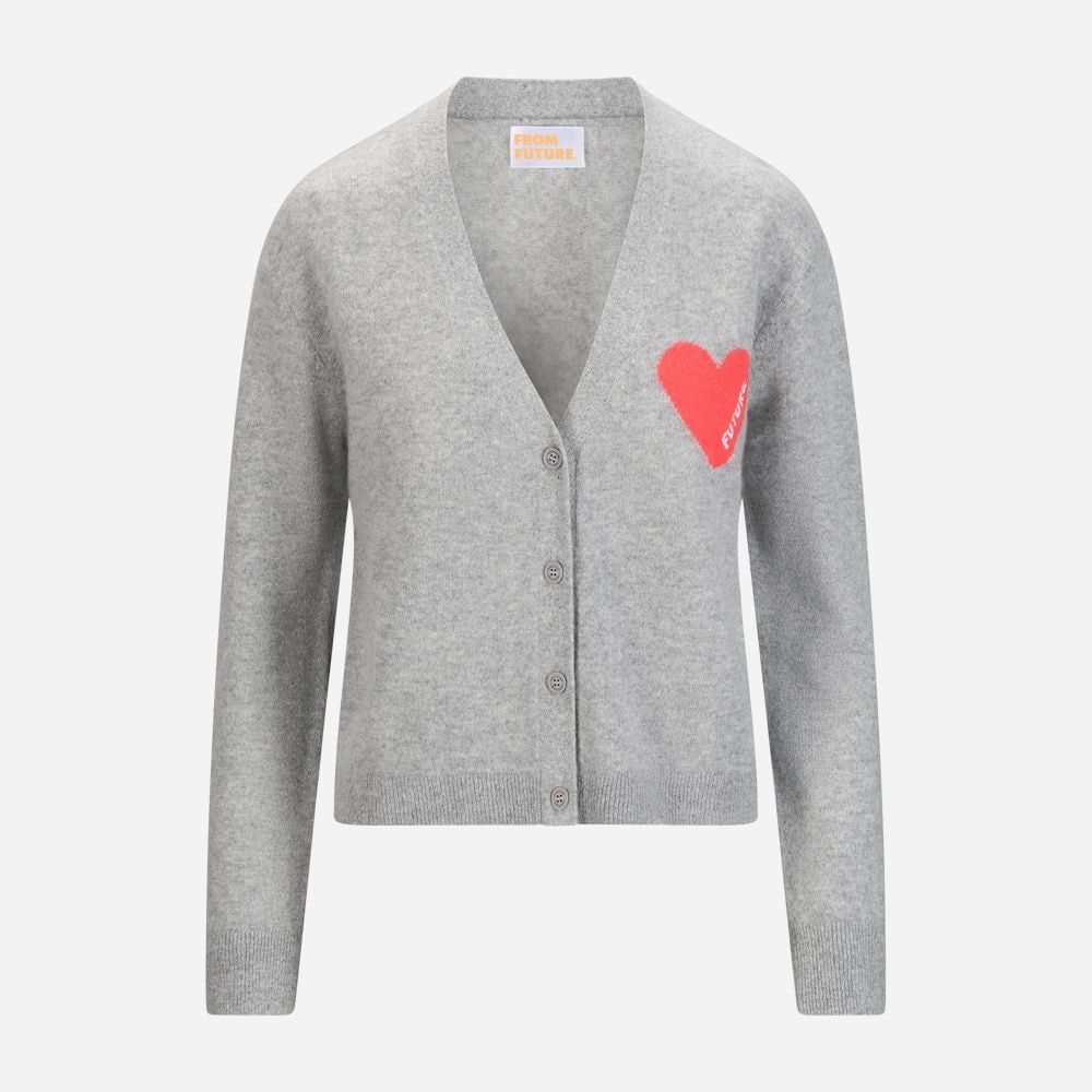 Heart Cardigan Sweater - Gris Chine Fonce F