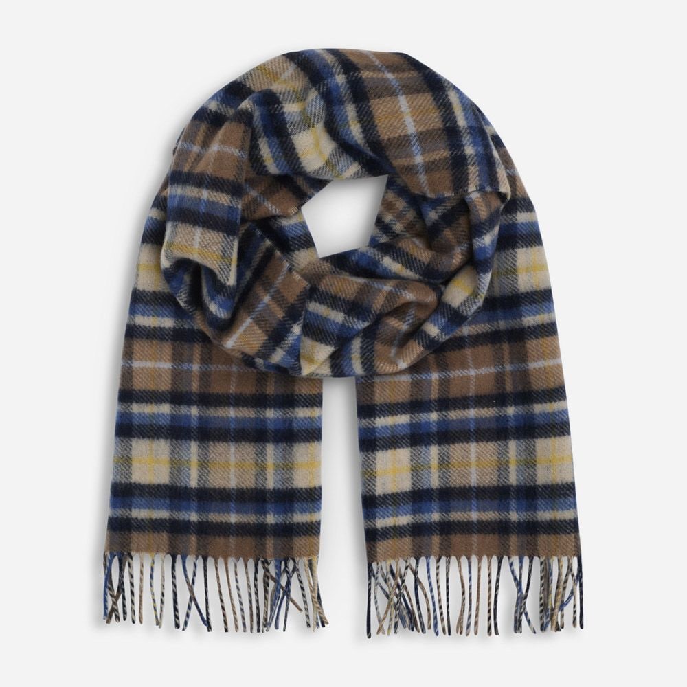 Reversible Classic Check Cashmere Blend Scarf - Beige-Blue Check