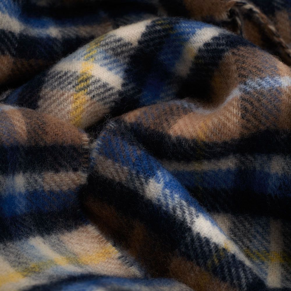 Reversible Classic Check Cashmere Blend Scarf - Beige-Blue Check