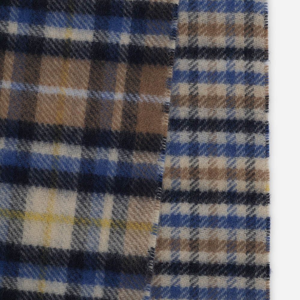 Reversible Classic Check Cashmere Blend Scarf - Beige-Blue Check