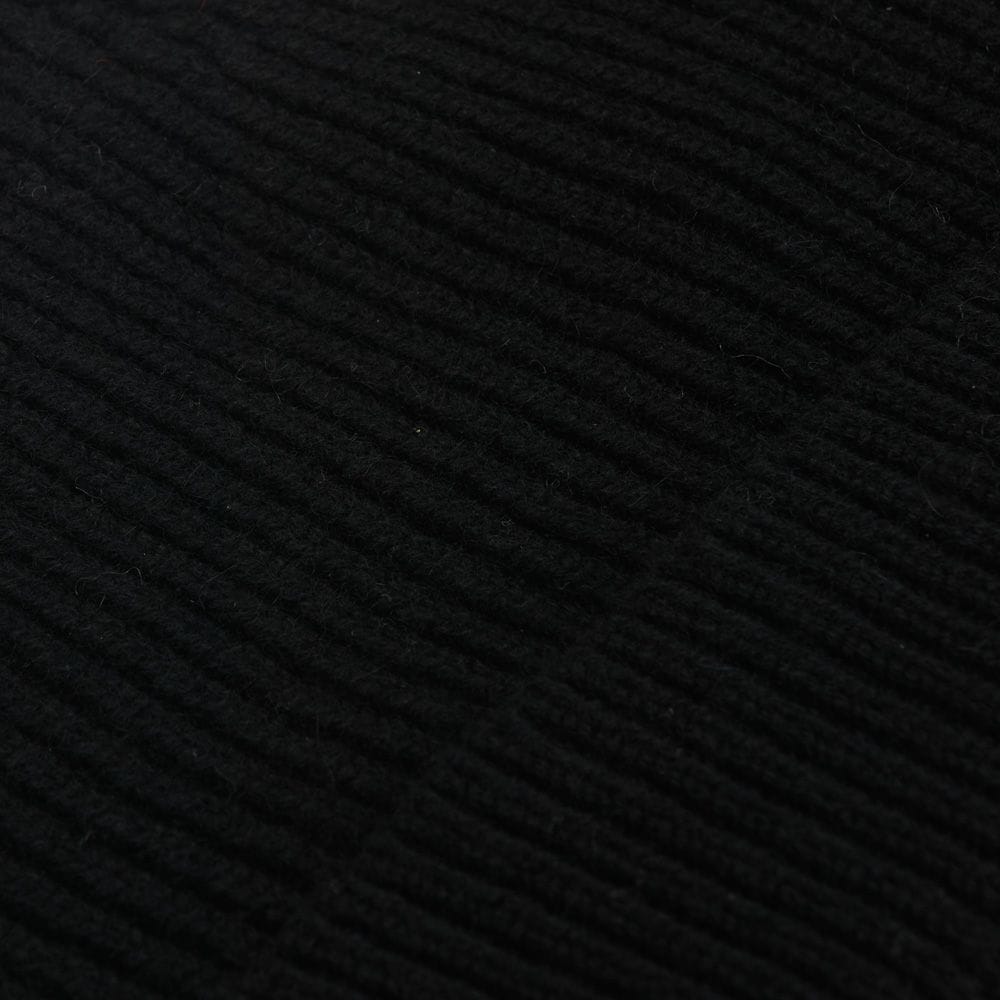 Rib Knit Cashmere Beanie Hat - Black