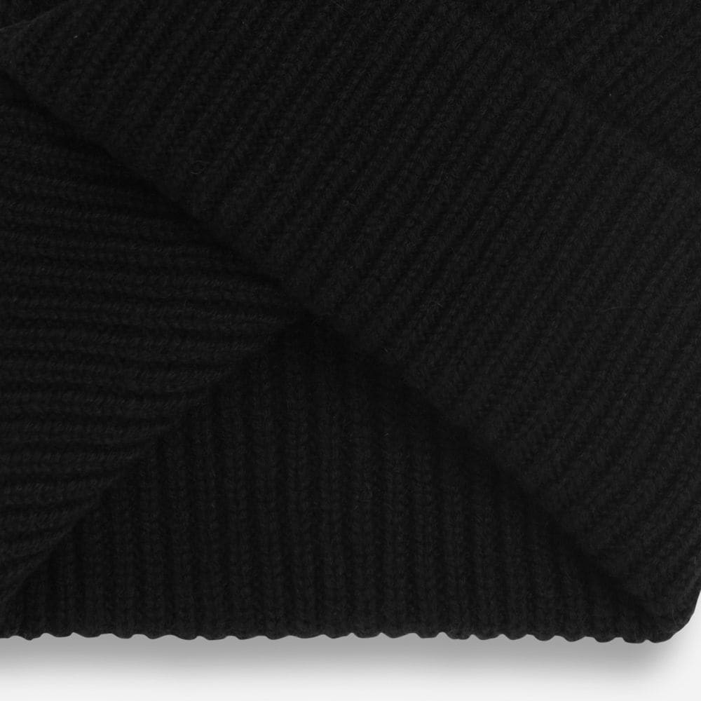 Rib Knit Cashmere Beanie Hat - Black
