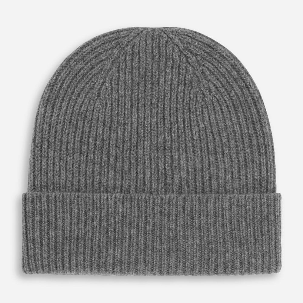 Rib Knit Cashmere Beanie Hat - Grey