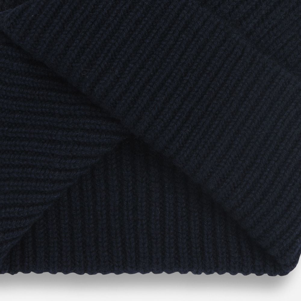 Rib Knit Cashmere Beanie Hat - Navy
